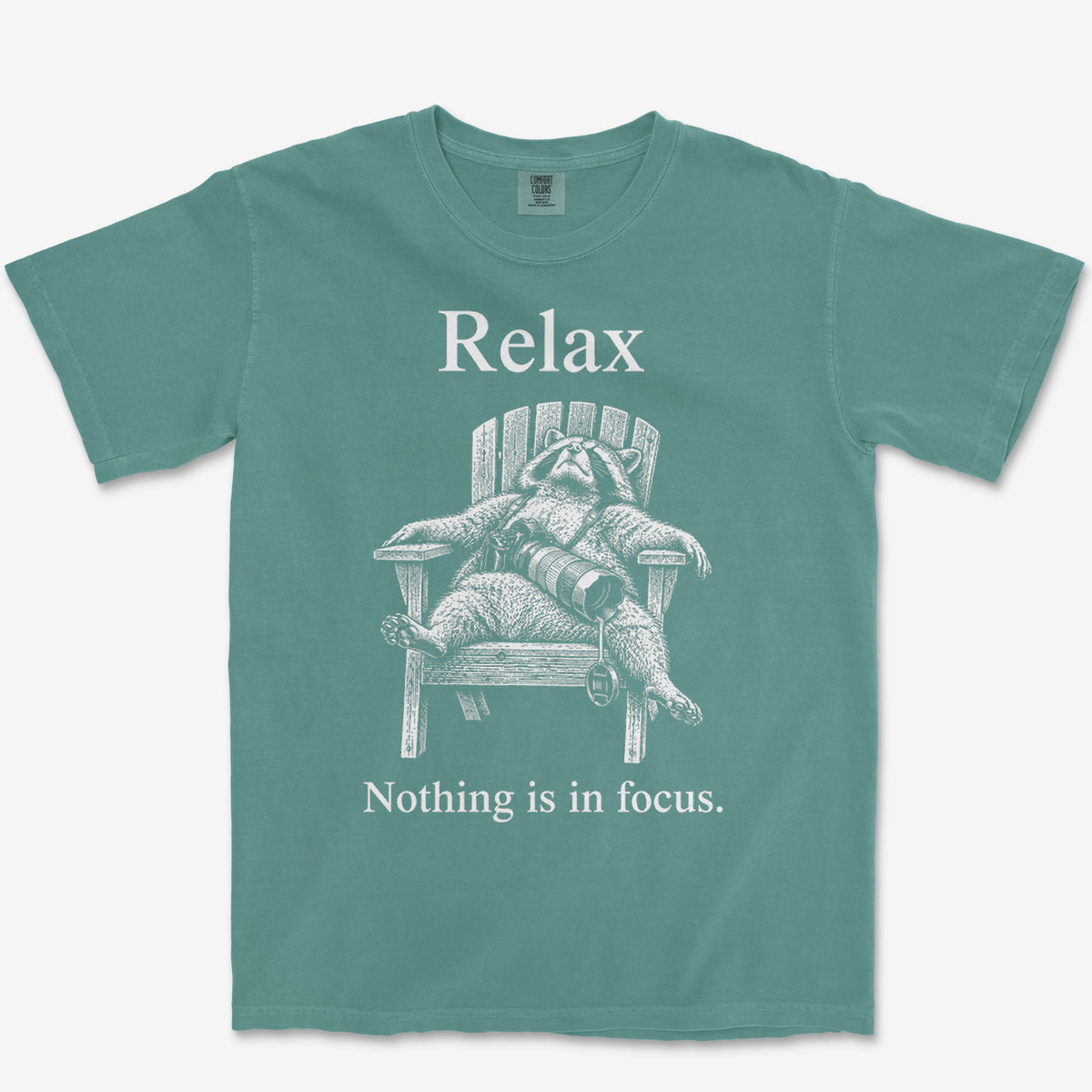 Relax Raccoon Tee — blue spruce