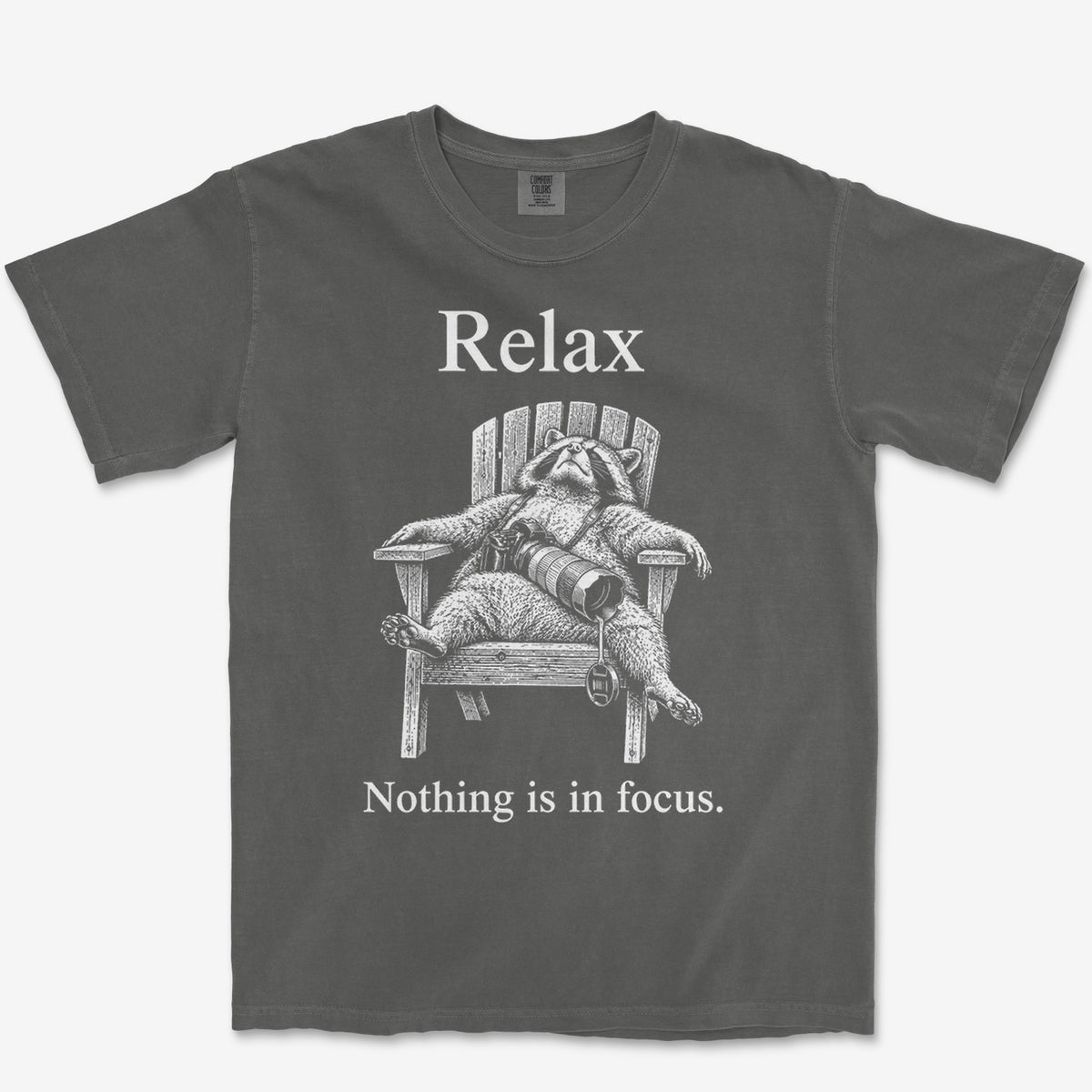 Relax Raccoon Tee — pepper