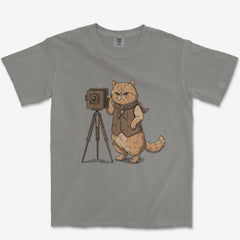 T-Shirt Grey / S Cat Photographer Heavyweight Tee